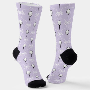 Chaussette Joli motif de balle de golf avec nœud blanc violet