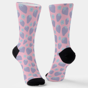 Chaussette Joli motif de fraises en lilas et bleu
