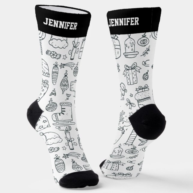 Chaussette Joli Motif de Noël Xmas Doodle de Noël (Angulaire)