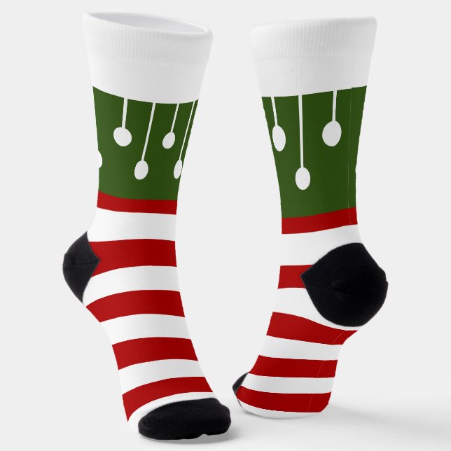 Chaussette Joli Noël Elf Rouge Blanc Tirures Amusant Tassel (Angulaire)