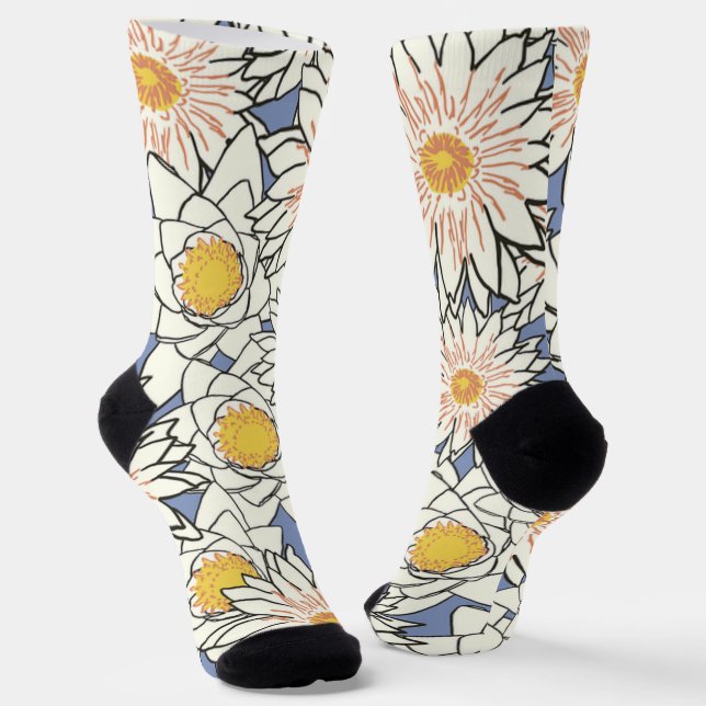 Chaussette Joli rétro floral l arrière - plan bleu (Angulaire)