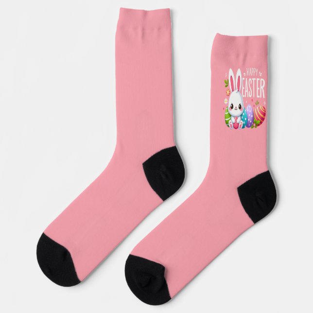Chaussette Joli, rose et heureux lapin de Pâques (Gauche)