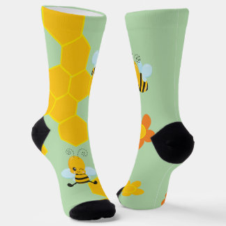 Chaussette Jolie abeille à miel avec des fleurs