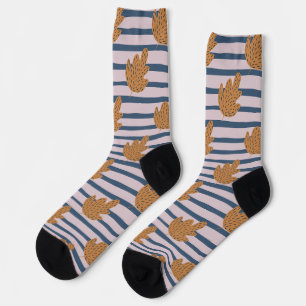 Chaussette Jolies rayures avec feuille Automne motif sans joi