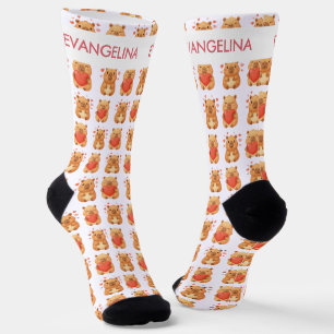 Chaussette Jolis Cœurs Aquarelle Personnalisés Capybara