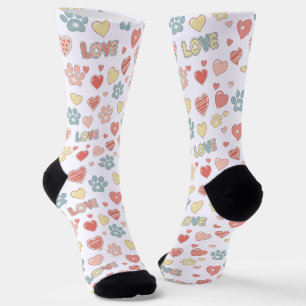 Chaussette Jolis motifs de coeurs et d'empreintes de pattes p