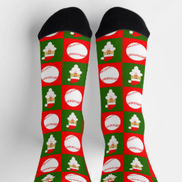 Chaussette Joueur de baseball Père Noël Noël Motif vacances