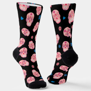 Chaussette Jour des morts du crâne de sucre rose