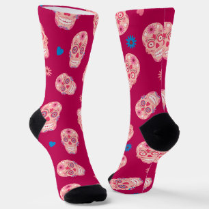 Chaussette Jour des morts du crâne de sucre rose
