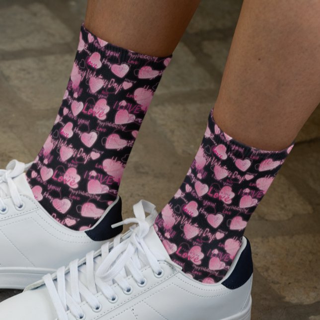 Chaussette Joyeuse Saint-Valentin Amour Script Cœurs Roses  (Créateur téléchargé)