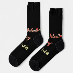 Chaussette Joyeuse Saint-Valentin rouge noir de nom stylé