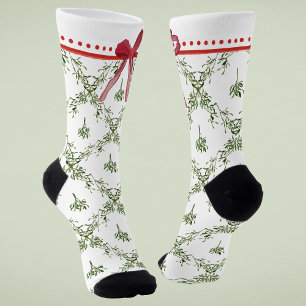 Chaussette Joyeuses fêtes Mistletoe Red Bow Custom Christmas