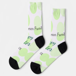 Chaussette Joyeuses Pâques pois gris vert nom de famille