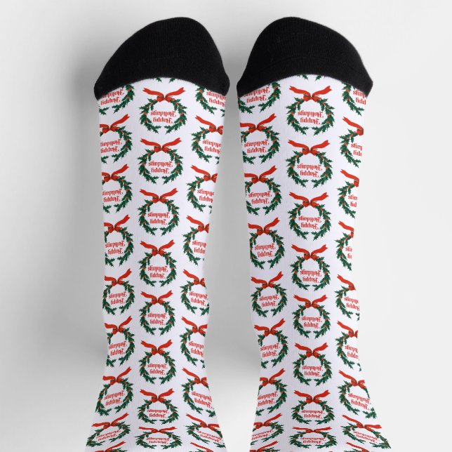 Chaussette Joyeuses vacances Vintage Holly Noël Wreath (Haut)