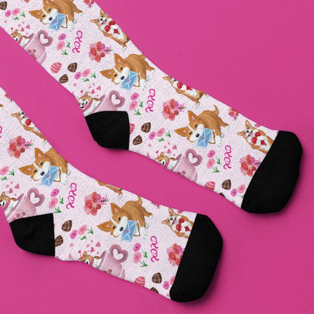 Chaussette Joyeux Motif de la Saint Valentin de Corgi (Créateur téléchargé)