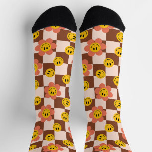Chaussette Joyeux Retro À damiers Motif avec fleurs