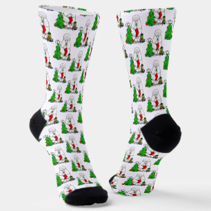 Chaussette Joyeux sapin de Noël 2 caniche (blanc) chien migno