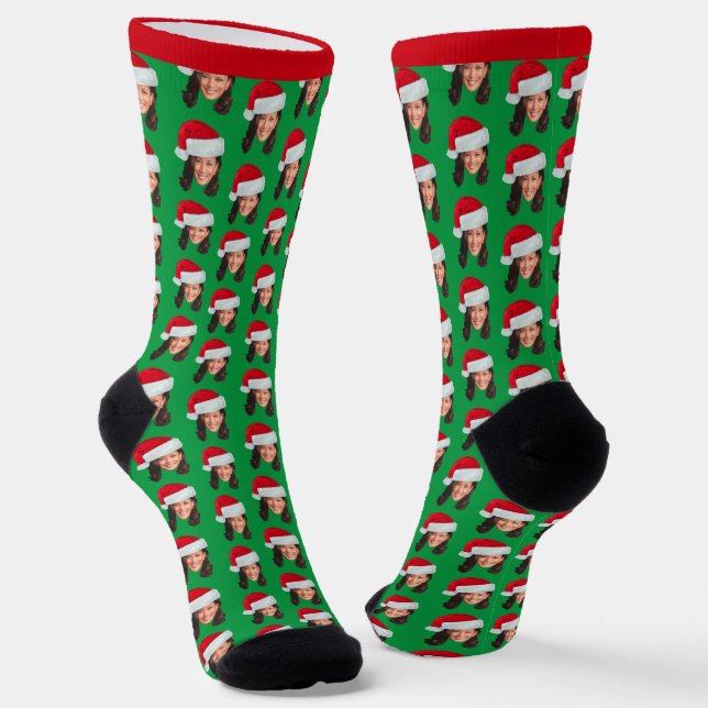 Chaussette Kamala Harris avec Noël Santa Hat - rouge vert (Angulaire)