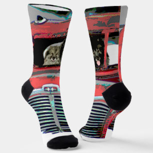 Chaussette Keeshond Noël Vieux Camion Peinture Chien Art