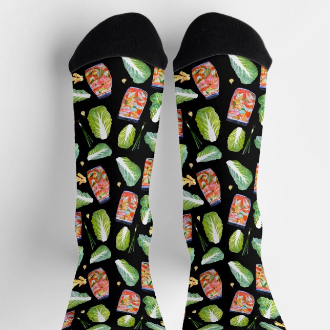 Chaussette Kimchi Ingrédients Chou épicé Aquarelle Noir (Haut)