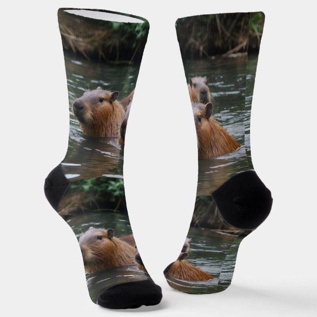 Chaussette La Nage Des Capybaras Dans La Rivière, (Angulaire)