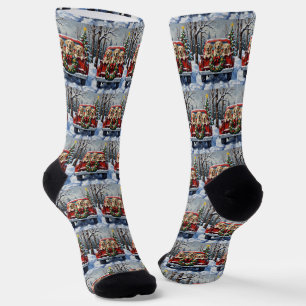 Chaussette Labrador Retriever Noël Camion Rouge Fêtes