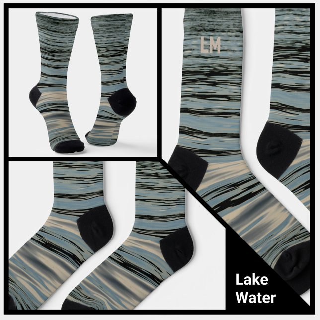 Chaussette Lac Eau Bleu Beige Noir avec Initiales (Créateur téléchargé)