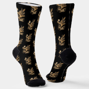 Chaussette Lapin vintage hurlant à la lune Art nocturne de la