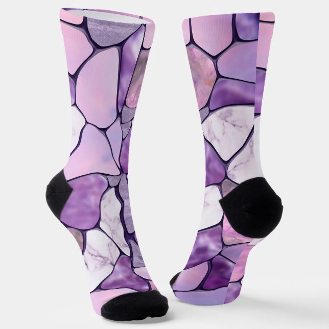Chaussette Lavande Améthyste Cellules en marbre abstrait (Angulaire)