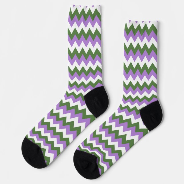 Chaussette Lavande, vert et blanc Chevron Zigzag (Gauche)