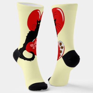 Chaussette Le Chat Noir Cœur Bonbons Saint-Valentin 