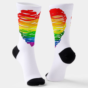 Chaussette Le cœur arc-en-ciel de SlipperyJoe griffonné tourb