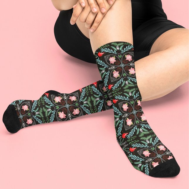 Chaussette Les hivers Les flocons de neige, Poinsettias, Card (Créateur téléchargé)