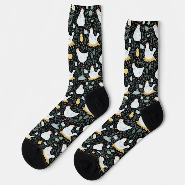 Chaussette Les poulets rêvent dans la coopérative en noir (Gauche)