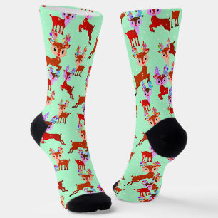 Chaussette Les rennes dansent le saut dans la mignonne neige 