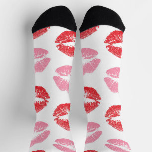 Chaussette Lèvres rouges et roses, Motif des lèvres, bâton à