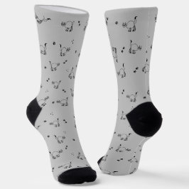 Chaussette Light Charcoal Cat Line Art Pattern Socks