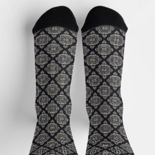 Chaussette Ligne Abstraite géométrique Boho Noir et crème