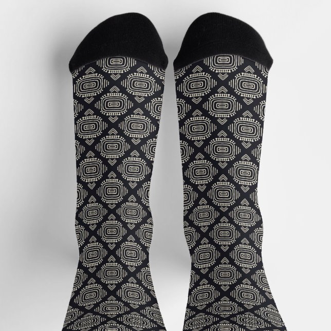 Chaussette Ligne Abstraite géométrique Boho Noir et crème (Haut)