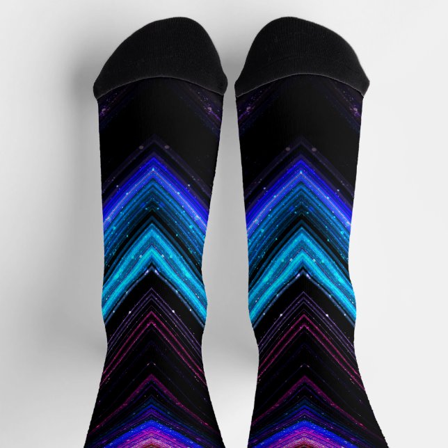Chaussette Lignes de chevron de galaxie bleu-rose métallique (Haut)