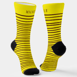 Chaussette Lignes horizontales jaunes noires triées Nom perso