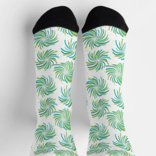 Chaussette Lime, Turquoise, Tourbillons verts sur Blanc