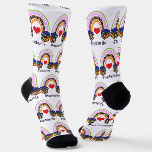 Chaussette Livre de vie de l'enseignant, coeur et arc-en-ciel