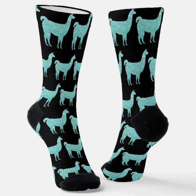 Chaussette Llama Léger Turquoise Éclaboules motif noir (Angulaire)