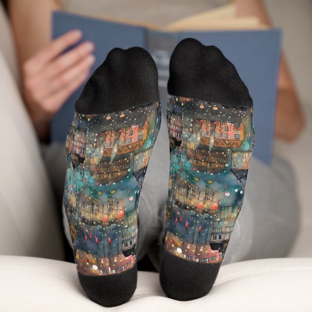 Chaussette Londres à Noël & Nouvel An en aquarelles (Fond)