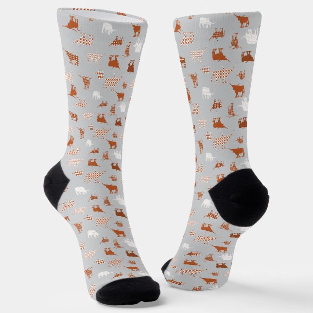 Chaussette Longhorns à motif orange brûlé et gris clair Pa (Angulaire)
