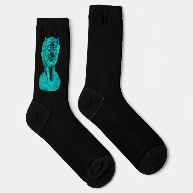 Chaussette Loup noir en colère dans la nuit (Droite)