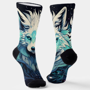Chaussette Loup sauvage céleste lunaire