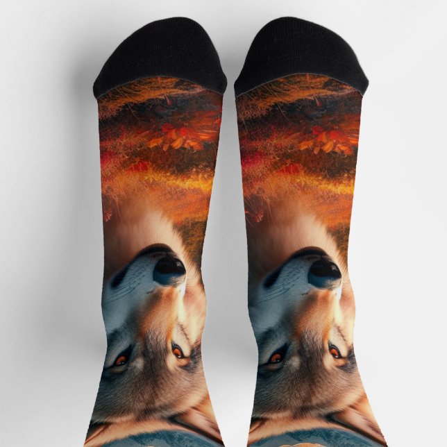Chaussette Loups au coucher du soleil / Amateurs de loups (Haut)