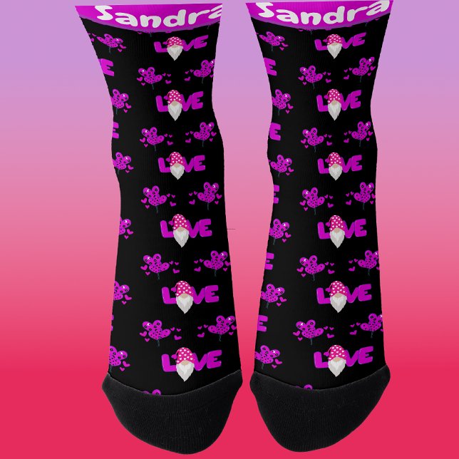Chaussette Love gnome noir rose pourpre Coeur Chaussettes (Créateur téléchargé)